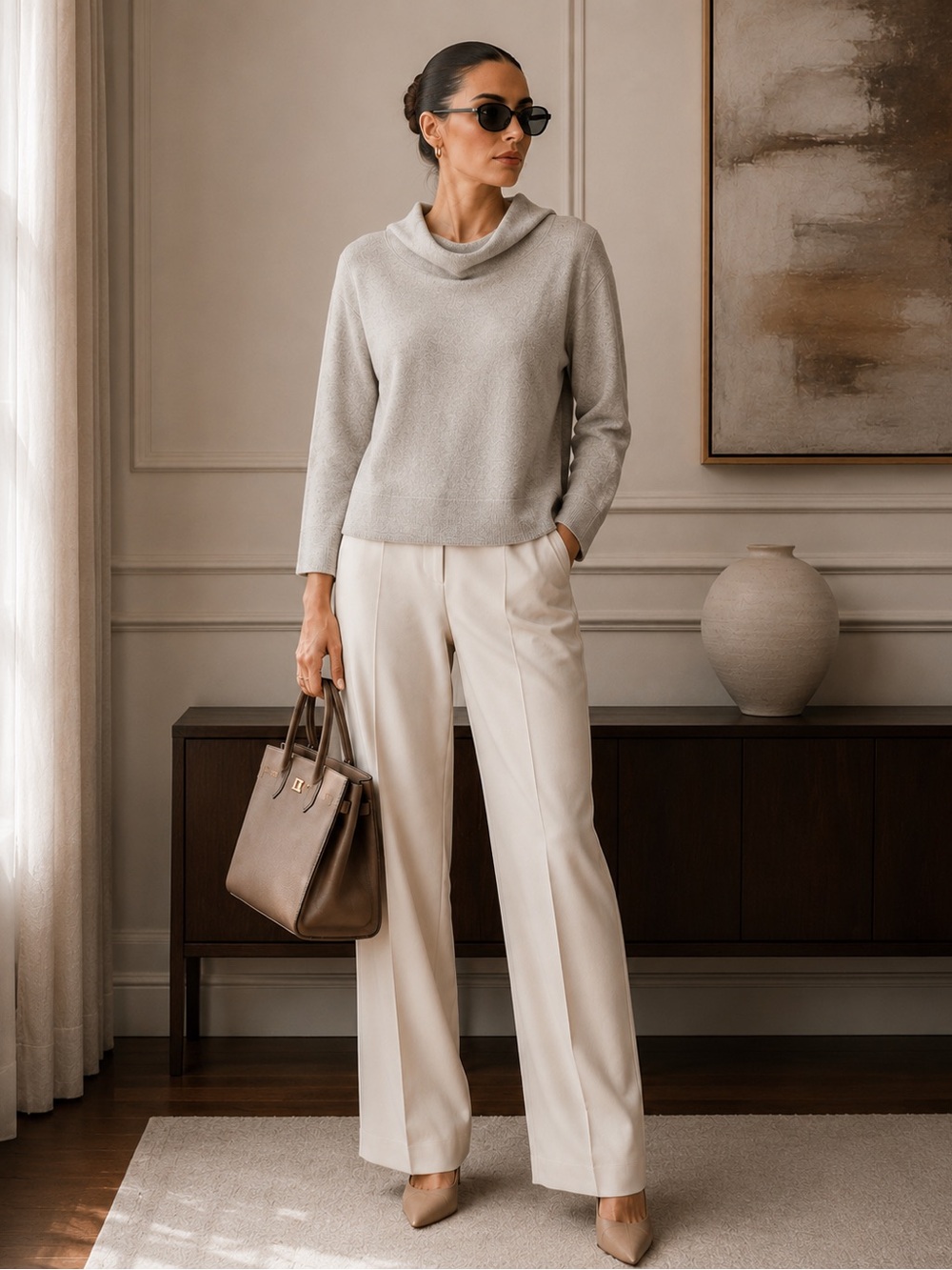 Wilfred Merino Wool Turtleneck Sweater Light Grey Taupe Size S